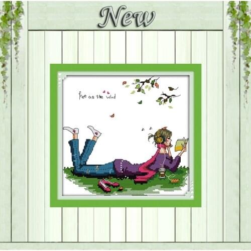 Free as the wind beauty girls trees diy Decor DMC 14CT 11CT Counted print on canvas Cross Stitch Embroidery Sets Needlework kits