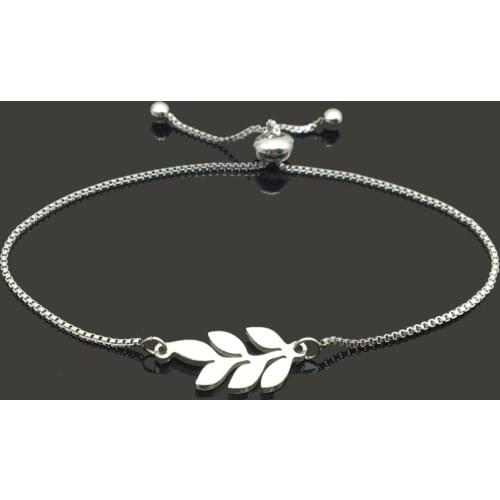 Spring Leaf Charm Stainless Steel Bracelet For Women Girls Stainless Steel Link Chain Beach Jewelry