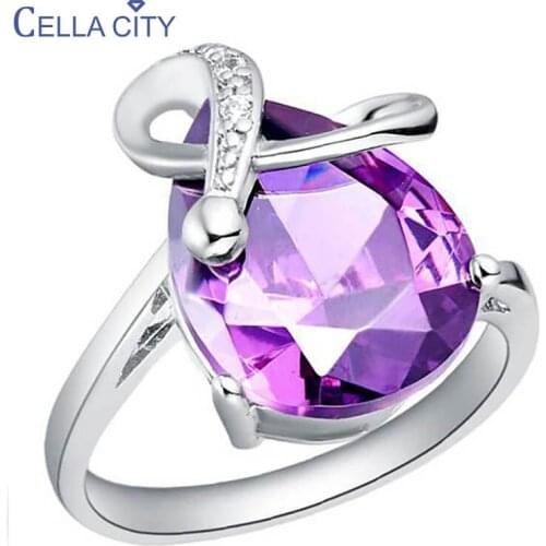 Cellacity Charms Women Ring Trendy Silver 925 Jewelry Water Drop Shaped Gemstone Purple Blue Austria Crystal Size6-9 Wholesale