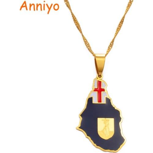 Anniyo Flag & Map of Montserrat United Kingdom Pendant Chain Necklaces Stainless Steel Montserrat Maps Jewelry Gifts #175621