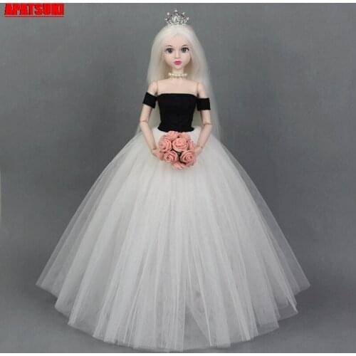 1pc Black Off Shoulder Wedding White Dress and Velis For 1/4 BJD Dolls Outfits Evening Party Gown Dresses for 45-50CM XINYI Doll