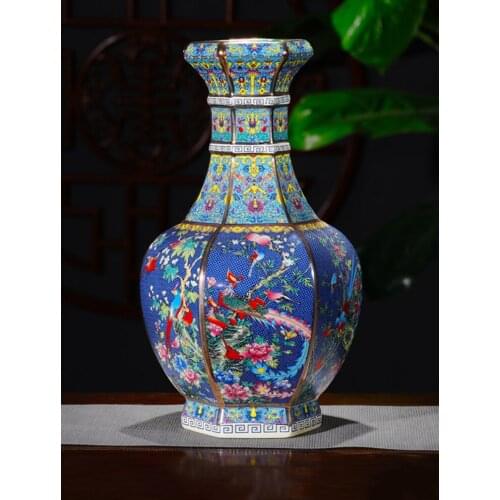 Jingdezhen antique handicrafts Qing Dynasty qianlong enamel Golden vase antique collection ornaments