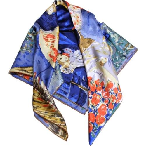 DANKEYISI Women Pure Silk Scarf Women Large Shawls Neck Scarf Oil Painting Square Scarves Foulards Femme Wrap Bandanas Scarf