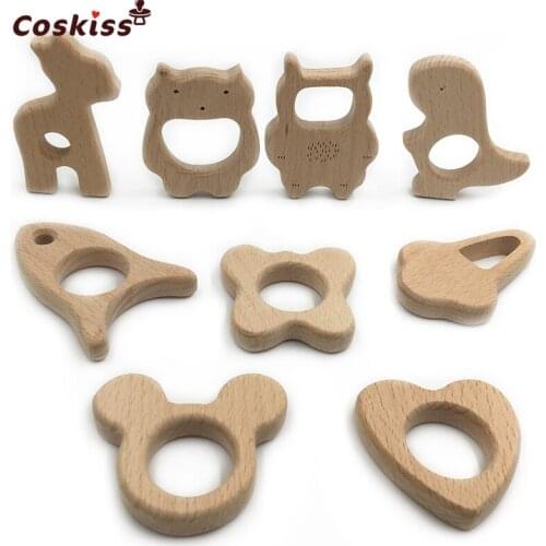 Beech Wooden Animal Natural Handmade Wooden Teether Baby Gif DIY Wood Personalized Pendent Eco-Friendly Safe Baby Teether Toys