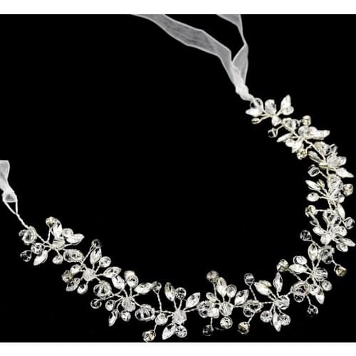 Long Lace Girls Headband Rhinestone Crystal Hair Jewerly For Women color Metal Bridal Wedding Hair Accessories Crown Headpiece