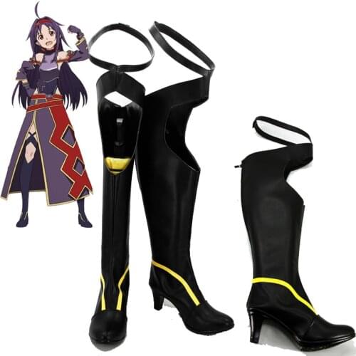 Game Sword Art Online ALfheim Online SAO ALO Konno Yuuki Mothers Rosario Black Shoes Cosplay Boots Women Shoes Free Shipping