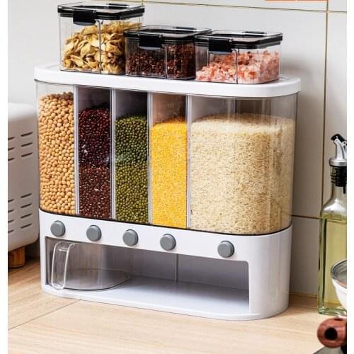 Cereals Storage Box Beans Grain Sealed Storage Tank Compartment Kitchen Household Classification Rice Bucket Grain Wall Hanging