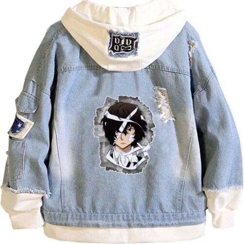 Anime Bungo Stray Dogs Coat Teens cowboy Cosplay Jacket Men Women Casual Denim Hooded Loose coat Cartoon Hooded