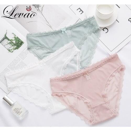 LEVAO Women Net Yarn Seamless Panties Cotton Crotch Ultra-Thin Low Waist Soft Mesh Transparent Sexy Lace Underwear Briefs