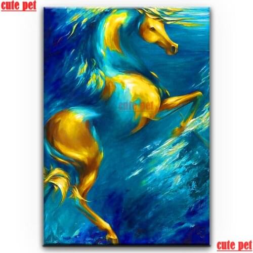 Cute pet Full Square Round Drill Galloping horse DIY Diamond Painting Mosaic Embroidery Rhinestone Cross Stitch Home Decoration