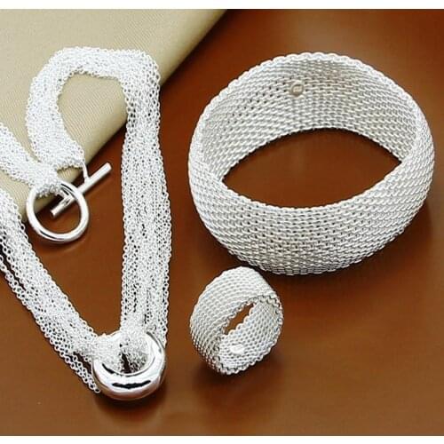 New Style 925 Silver Multi-Chain O-Shaped Necklace Bracelet Ring Set For WomenS Wedding Engagement Party Fashion Charm