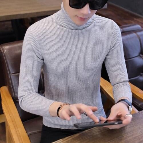 Autumn and winter fashion mens slim solid color turtleneck sweater Warm Knit Sweater long-sleeved bottoming Shirt