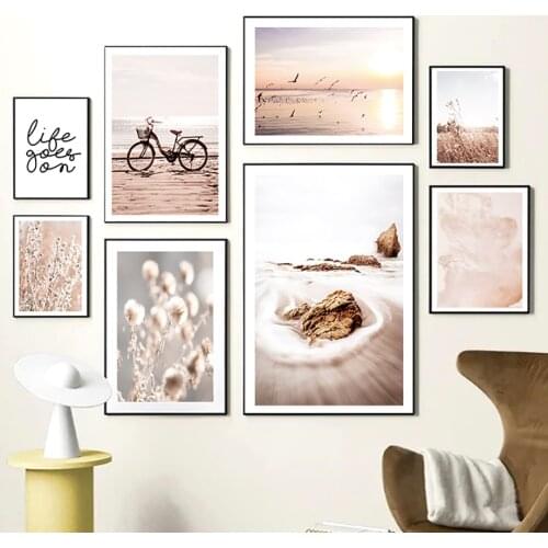 Beach Seagull Sunset Grass Sea Waves Reef Wall Art Canvas Painting Nordic Posters And Prints Wall Pictures For Living Room Decor