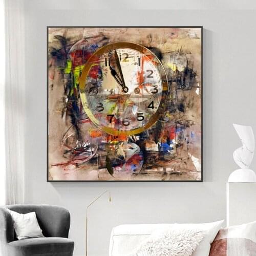 Retro Clock Art Canvas Painting Street Graffiti Art Posters and Prints Decorative Wall Art Picture for Living Room Home Decor
