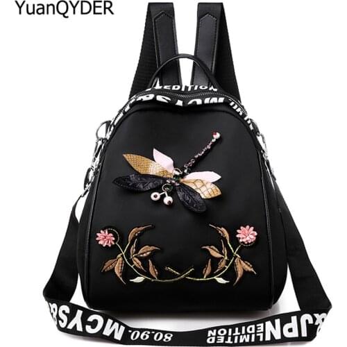 Embroidery Backpack for Women Fashion Simple School Bag Girls Designer Appliques Backpack Oxford Cloth Waterproof Female Mochila