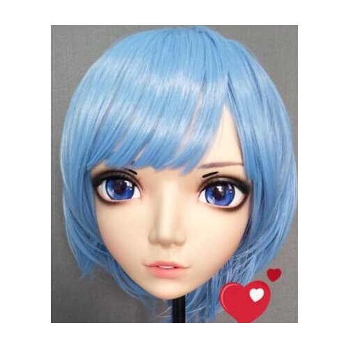 SU)Female Sweet Girl Resin Half Head Kigurumi BJD Eyes Crossdress Cosplay Japanese Anime Role Lolita Mask With Eyes And Wig
