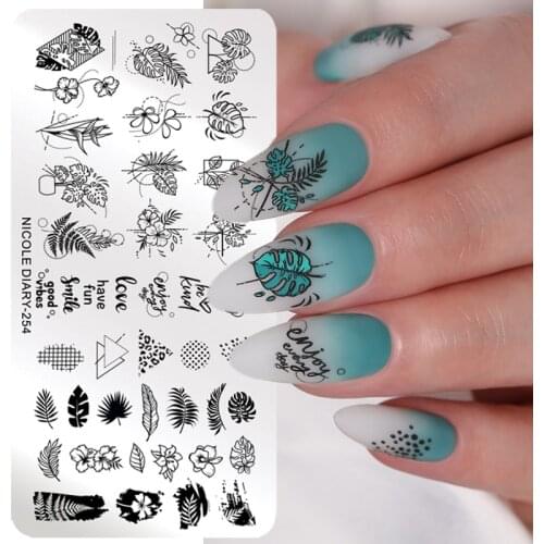 NICOLE DIARY Big Rectangle Nail Stamping Plates New Baby Mothers Day Design Stamp Template Left Flowers Printing Stencils Tool