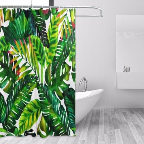 1PC Banana Leaf Waterproof Shower Curtain Polyester Fabric Bath Curtain Tropical Leaves Home Bathroom Curtains with 12 Hooks