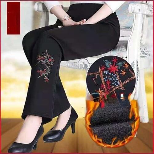 2021 Autumn Winter Women Thick Warm Pant Lady Plus Velvet High Waist Elastic Trousers Lady Mid Aged Stretch Plus Size Pant K523