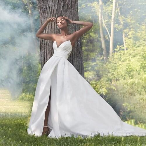 Vestido de Noiva Cheap Wedding Dresses 2021 Satin Front Split Sexy Bride Dress Off Shoulder Wedding Gowns Women