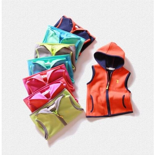 2018 New Arrival Time-limited Solid Fleece Spring Childrens Clothing Vest Pure Color And Embroidered Puppy Children Lined