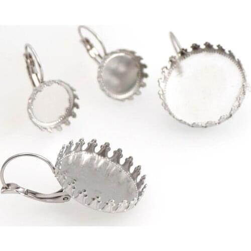 10 Pure Stainless Steel High Quality Ear Hook Blank Round Crown Side Tray Blank Base Jewelry Making Charms Findings
