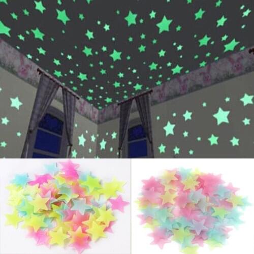 100pcs/set 3D Star Energy Storage Fluorescent Glow In the dark Luminous on Wall Stickers for Kids Room living room Home Decal