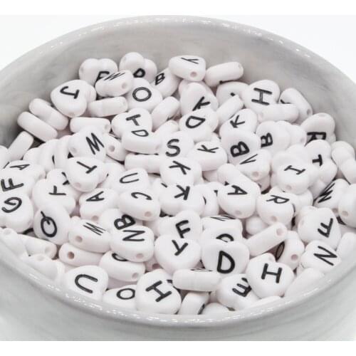 150Pcs Mixed Letter Alphabet white heart Acrylic Letter Beads For Jewelry making 12x11mm