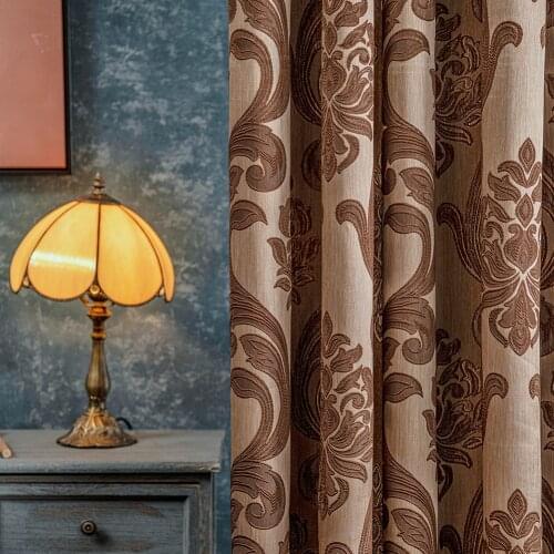 2021 Brown Jacquard Curtains For Living Room Polyester Window Curtain Panel Luxury Semi Blackout Bedroom Curtains Blinds