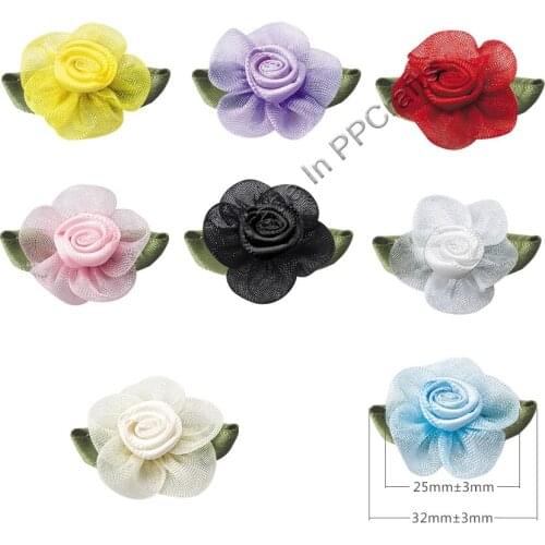 32-25 MM Organza Ribbon Rose Flower For Packing Cloth Hairbow DIY Crafts 100pcs Free Shipping