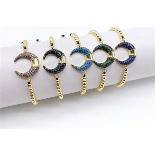 5pcs/lot Hand Craft Micro Paved CZ Moon Shape Adjustable Bracelets
