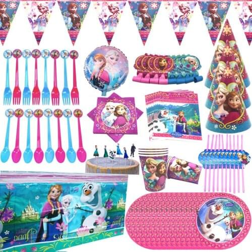 8pcs Disney Frozen Anna and Elsa Princess Birthday Party Supplies kids Disposable Tableware Baby Girls Birthday Party Decoration