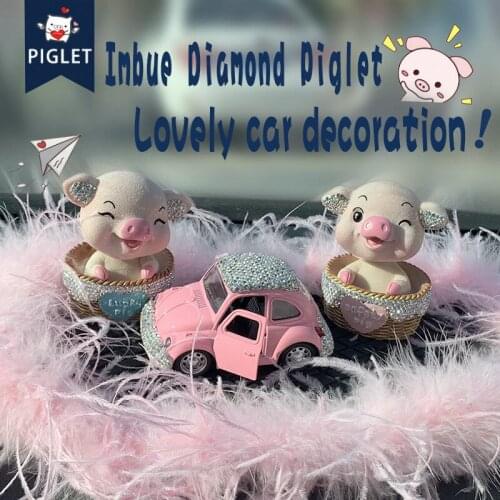 Diamond insert Gift Cute Hanppiness Good Luck Pig Figurine With Spring Neck Shakeable Head Pig Styling for Car home Decoration