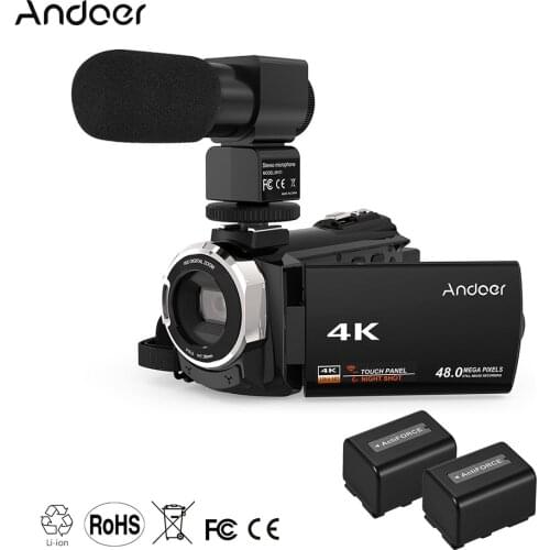 Andoer 4K 1080P 48MP WiFi Digital Video Camera Camcorder Recorder with External Microphone Touchscreen IR Infrared