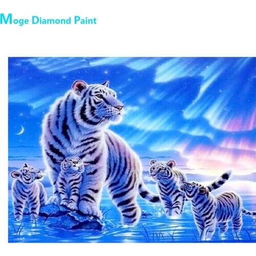 Aurora White Tiger Diamond Painting Animal Scenic Round Full Drill Nouveaute DIY Mosaic Embroidery 5D Cross Stitch Home Decor