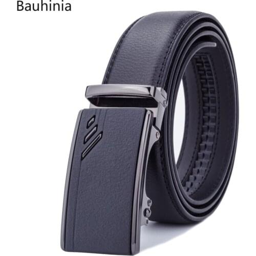 Bauhinia 100-135cm Men Business Genuine Luxury Leather Automatic Buckle Belts Black Designer Exquisite Suit Belt
