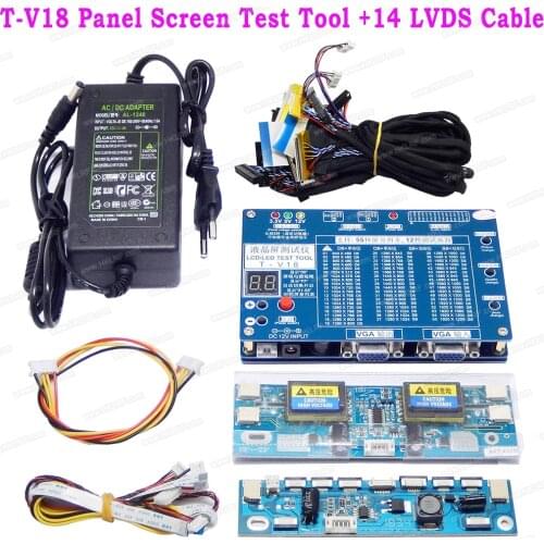 Free Shipping T-V18 Test Tool for Panel LED LCD Screen Tester Support 7”-84”+Voltage Transformer Board &14 LVDS