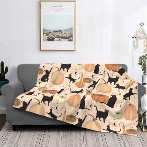Black Cats Pumpkin Patch Fall Halloween Pattern Blankets Fleece All Season Party Thin Throw Blanket for Bed Car Plush Thin Quilt