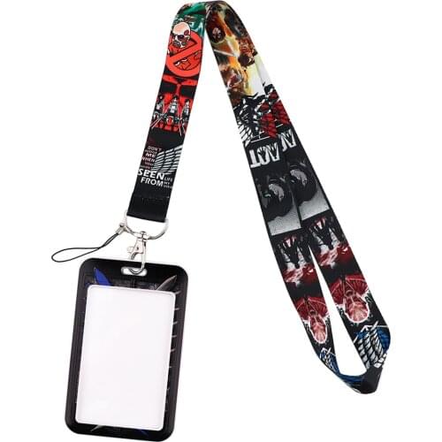 DZ1766 Japanese Anime Attack on Titan Neck Strap Lanyards Keychain Holder ID Card Pass Hang Rope Lariat Badge Holder Key Chain