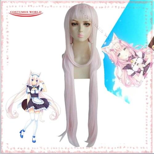Hot Vanilla Cosplay Wig Anime Nekopara Chocolat Wigs Pink Long Heat Resistant Synthetic Hair Chocola Cosplay Hair Wigs + Wig Cap