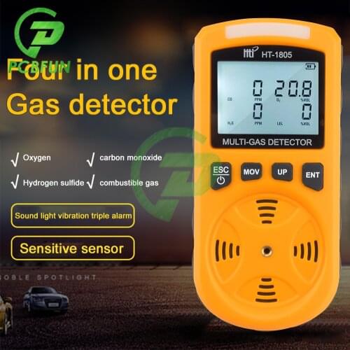 Ht-1805 Indoor Gas Detector Portable Four-In-One H2s Co Co2 O2 LEL Combustible Gas Detector Air Quality Meter Monitor