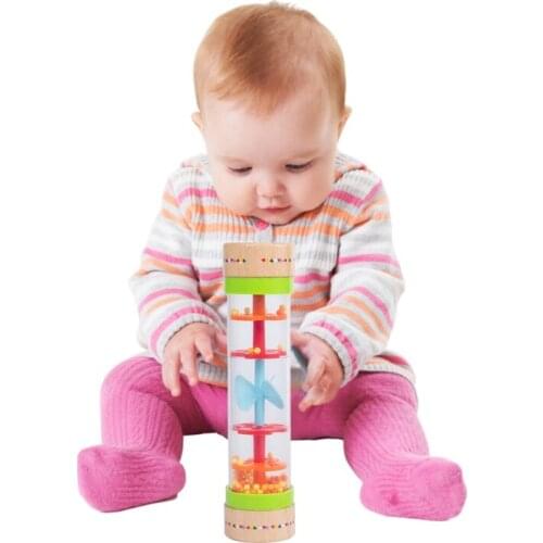 HX5D Wooden Rainmaker Rattle Toy Beaded Raindrops Rainfall Tube Hourglass Mini Muscial Stick Shaker Toys for Toddlers Kids Music