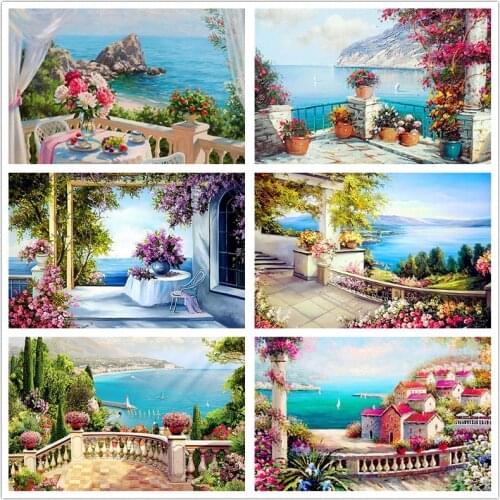 LUOVIZEM New DIY 5D Diamond Painting Seascape Embroidery Full Square/Round Drill Window Landscape Home Decor Painting