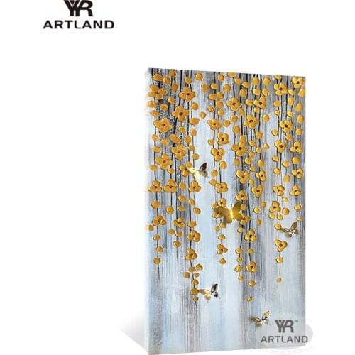 Artist original design gold foil flowers picture for home decoration Handmade canvas oil painting wall art poster Gift for room