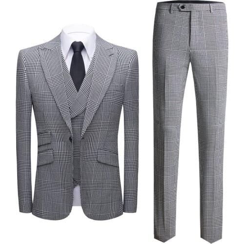 Suit + vest + pants) South Korea fashion slim body plaid suit suit suit business haute couture/ wedding suits for men /S-6XL