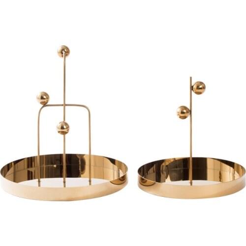 Creative Luxury Golden Metal Round Serving Tray Living Room Dining Table Fruit Plates Home Accessories Gold Mirror Tray