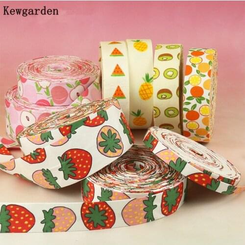Kewgarden DIY Hair Bow Tie Accessories Riband 1-1/2" 1" 38 25 10 mm Fruit Pattern Cloth Fabric Ribbon Handmade Tape 10 Meters