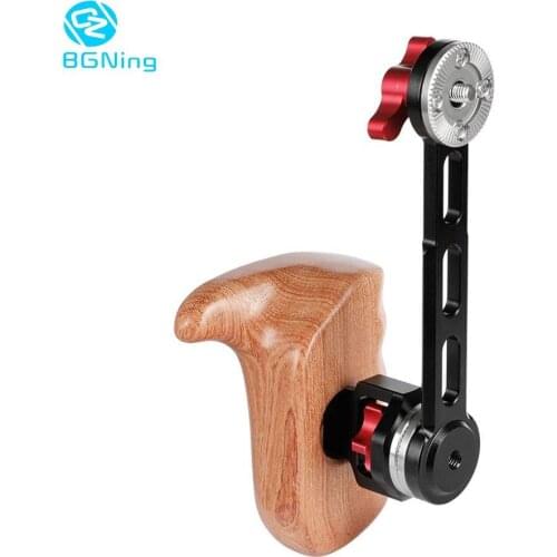 Left Camera Wooden Handle Extension Arm Nato Rail M6 Rosette ARRI Mount Adapter and 151mm for DSLR Camera Cage Rig Stabilizer