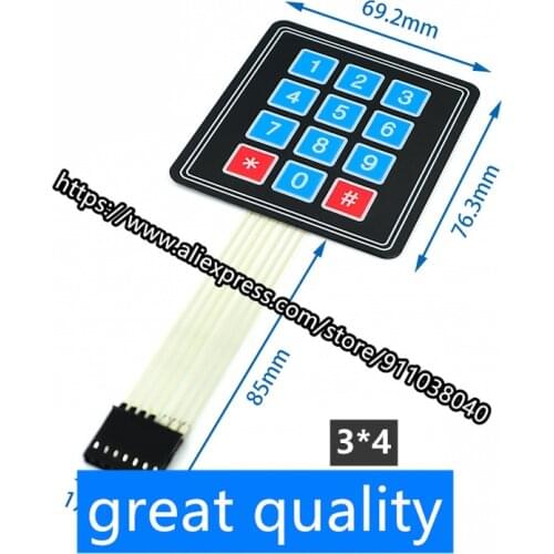 5pcs/lot Large keys 4*4/3*4 matrix keyboard Microcontroller external expansion keyboard Membrane keyboard