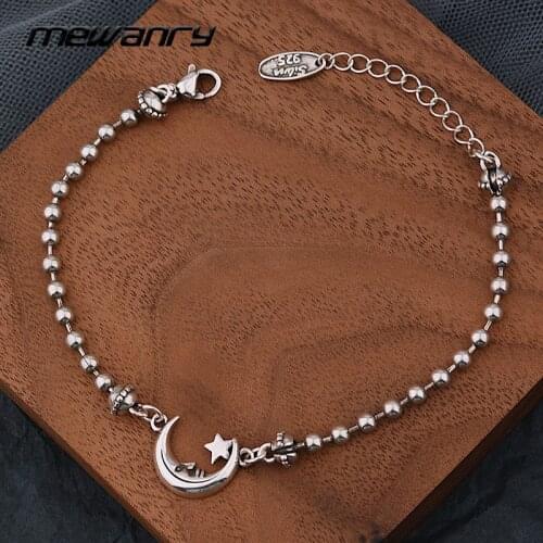 Mewanry 925 Sterling Silver Sweet Bracelet New Fashion Vintage Moon Little Star Holiday Party Jewelry Birthday Gifts for Women